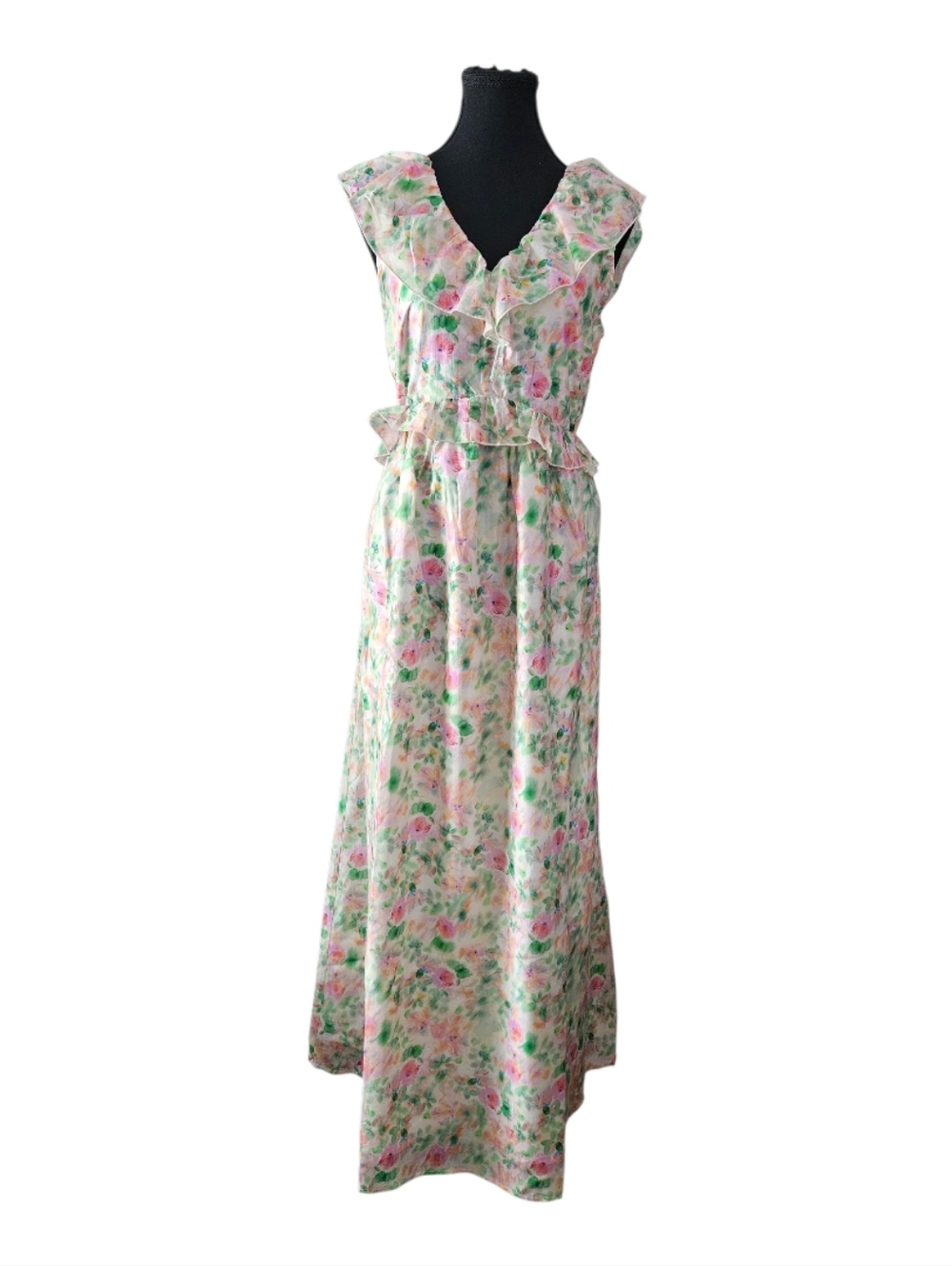 Vero Moda Pastel Floral Maxi Dress in Pink and Green